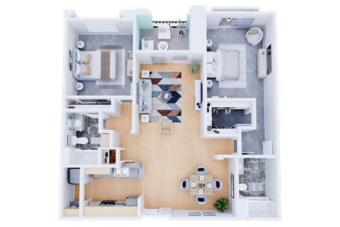 Floor plan for 2 beds, 2 baths, 1266 sqft
